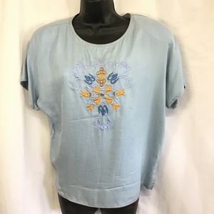 Light blue 100% Silk Blouse Shirt USAGI Size Small